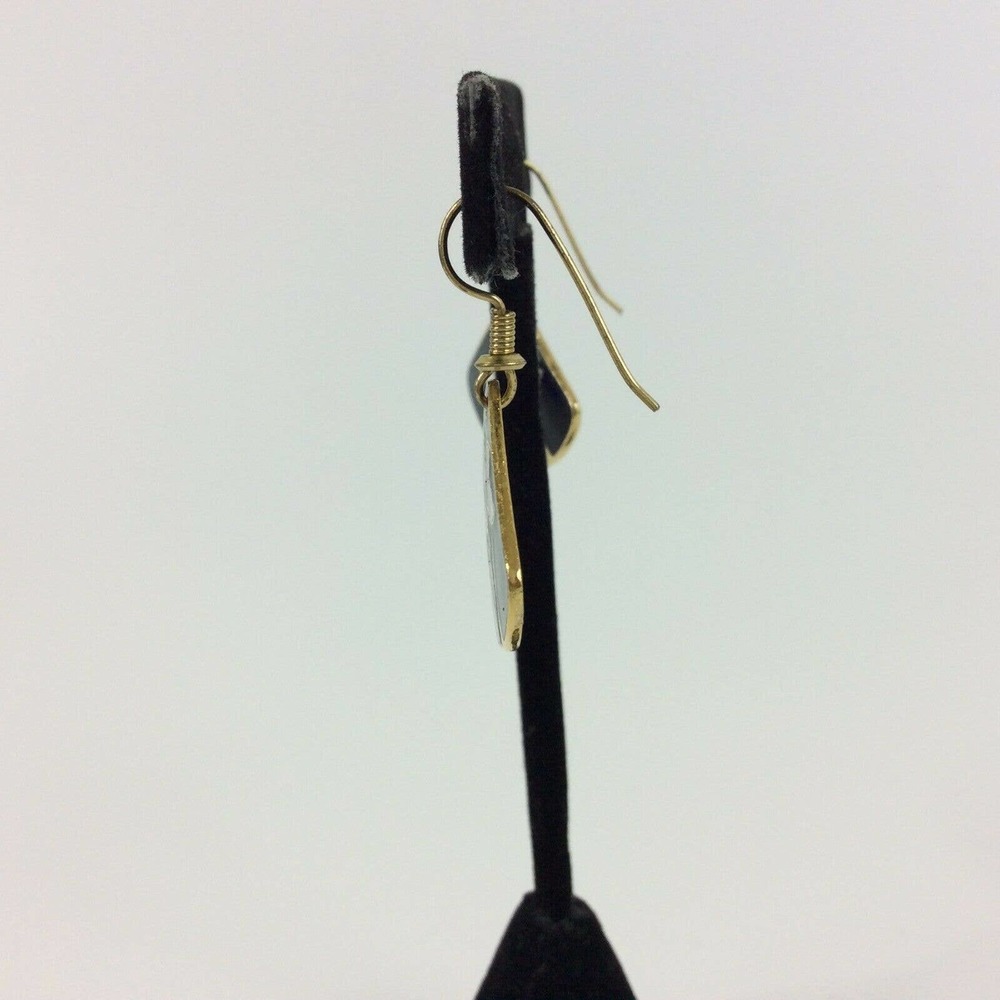 Vintage Cloisonne Dangle Earrings Fan Shape Floral - Picture 3 of 8